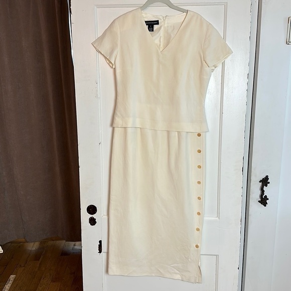 Jones New York Formal 72% silk , 28% linen cream maxi dress with button details - Picture 1 of 14